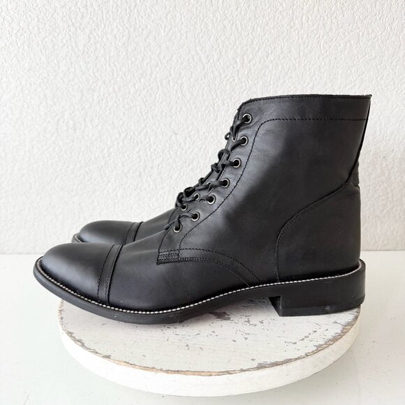 NEW Lane Mens Black Ankle Boots Size 13 Lace-up Short Boot Casual Leather Sole - Picture 4 of 11